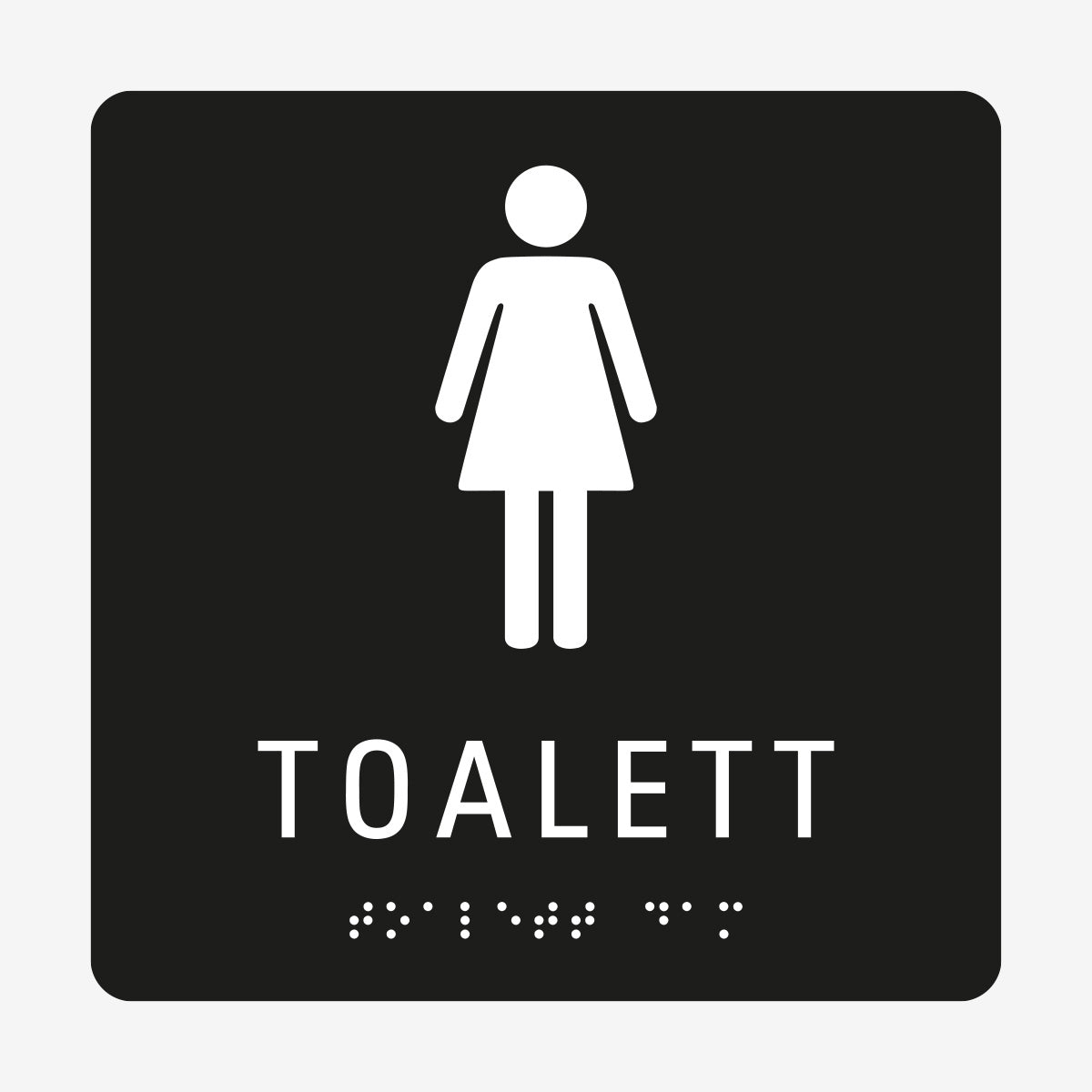 Taktil skylt m. brailleskrift TOALETT DAM en Skylt från Nordisk skylt