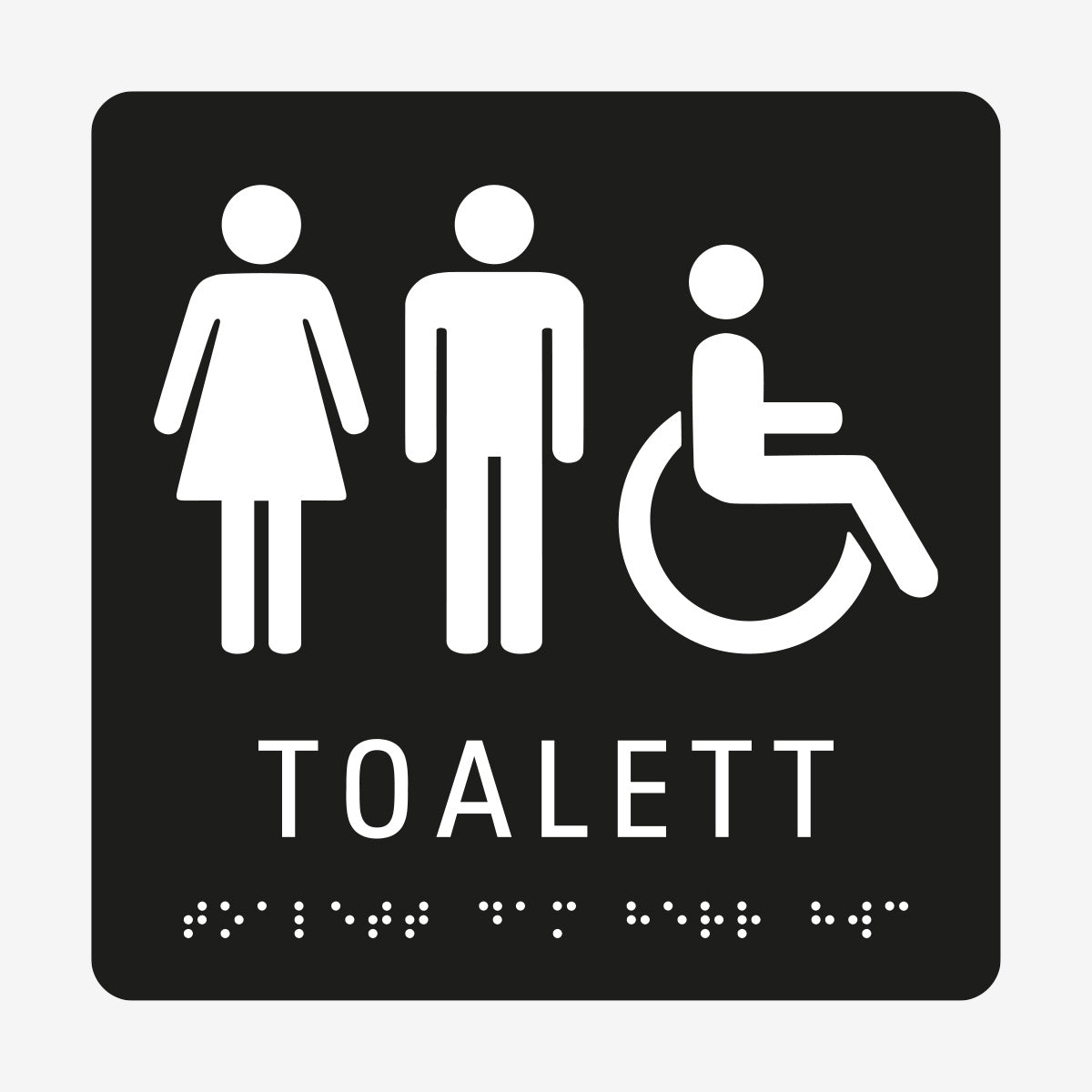Taktil skylt m. brailleskrift TOALETT DAM HERR RWC en Skylt från Nordisk skylt
