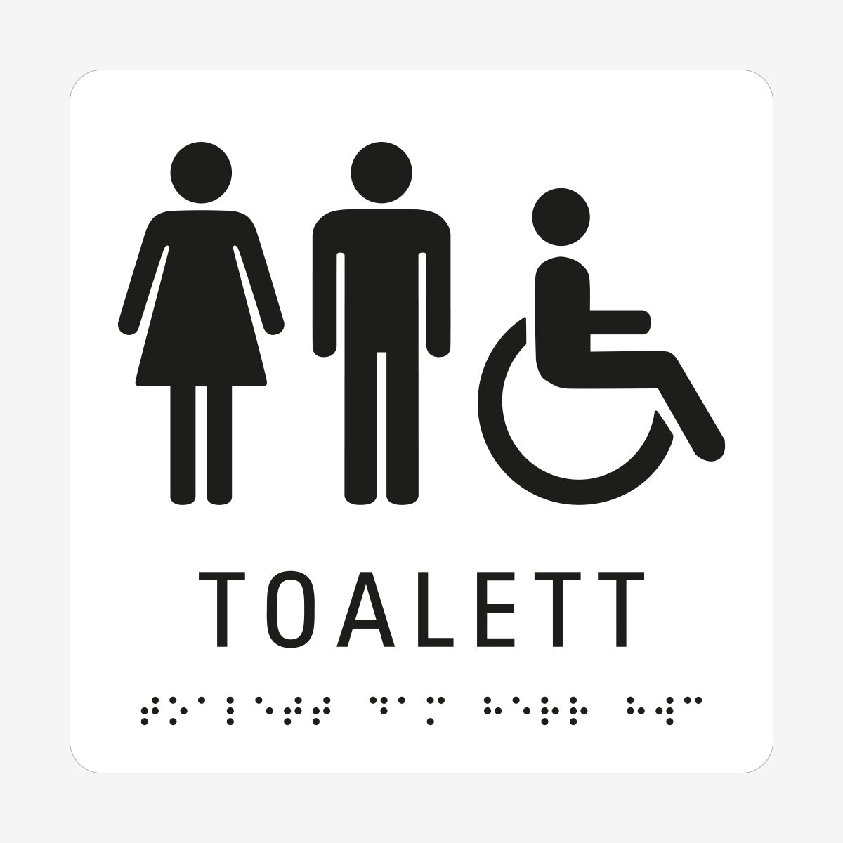 Taktil skylt m. brailleskrift TOALETT DAM HERR RWC en Skylt från Nordisk skylt
