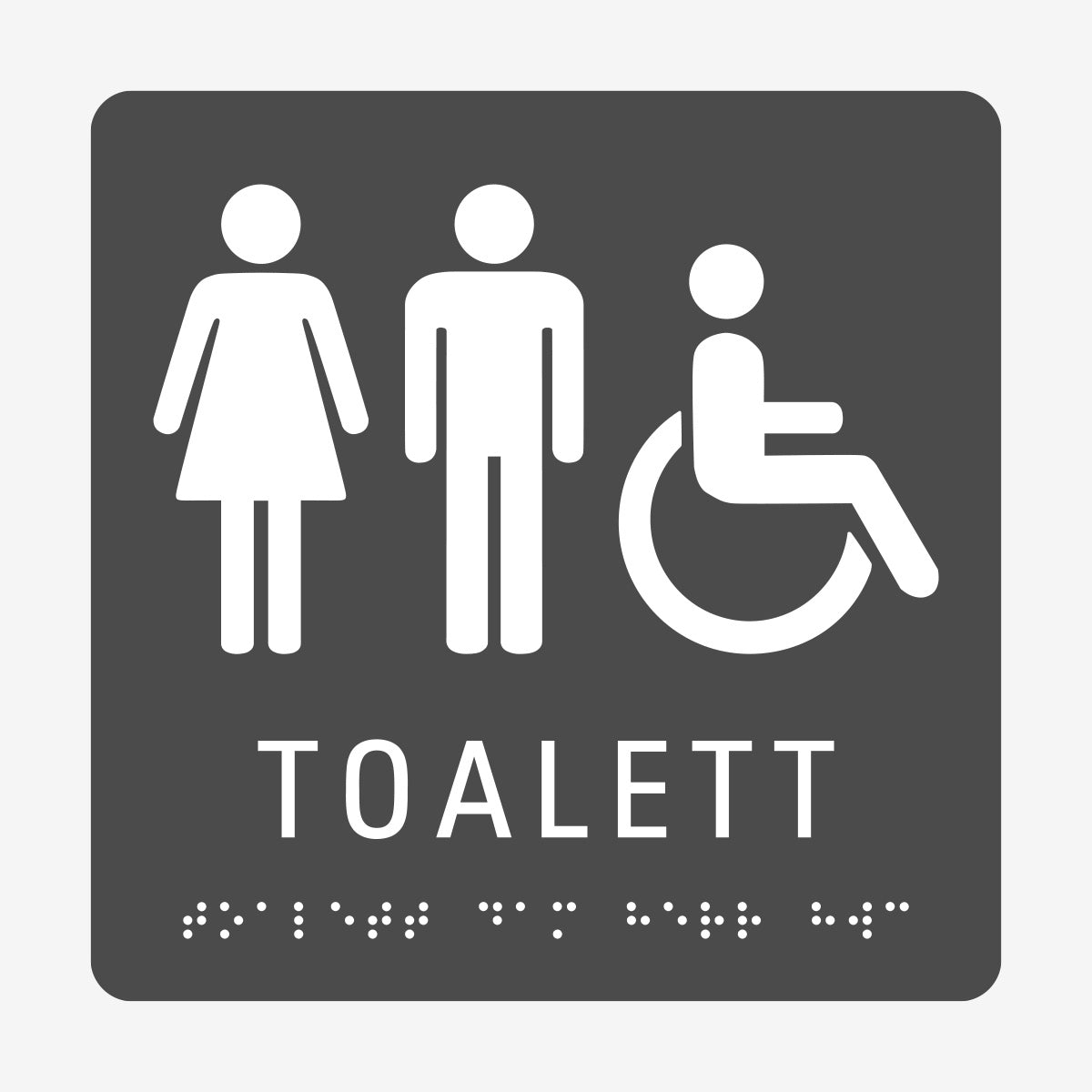 Taktil skylt m. brailleskrift TOALETT DAM HERR RWC en Skylt från Nordisk skylt