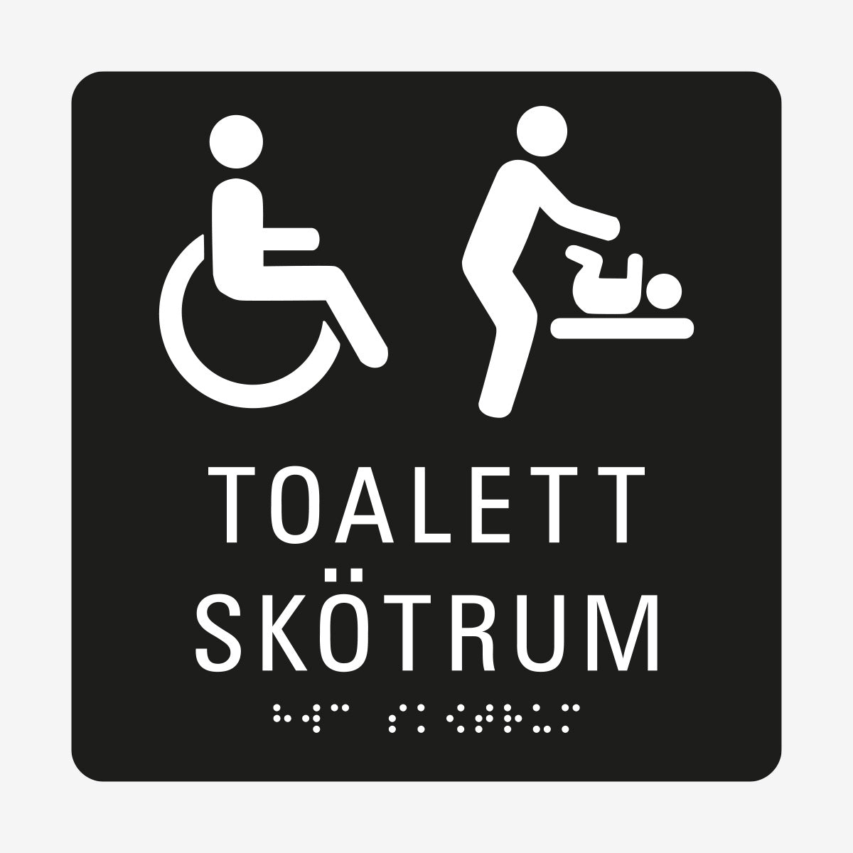 Taktil skylt m. brailleskrift TOALETT SKÖTRUM HWC en Skylt från Nordisk skylt