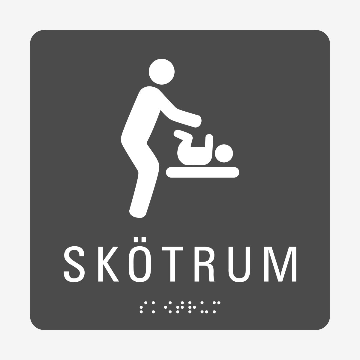 Taktil skylt m. brailleskrift SKÖTRUM en Skylt från Nordisk skylt