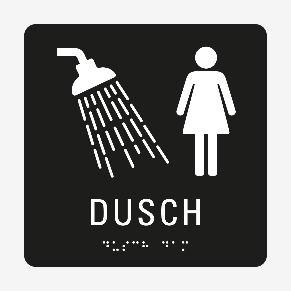 Taktil skylt m. brailleskrift DUSCH DAM en Skylt från Nordisk skylt