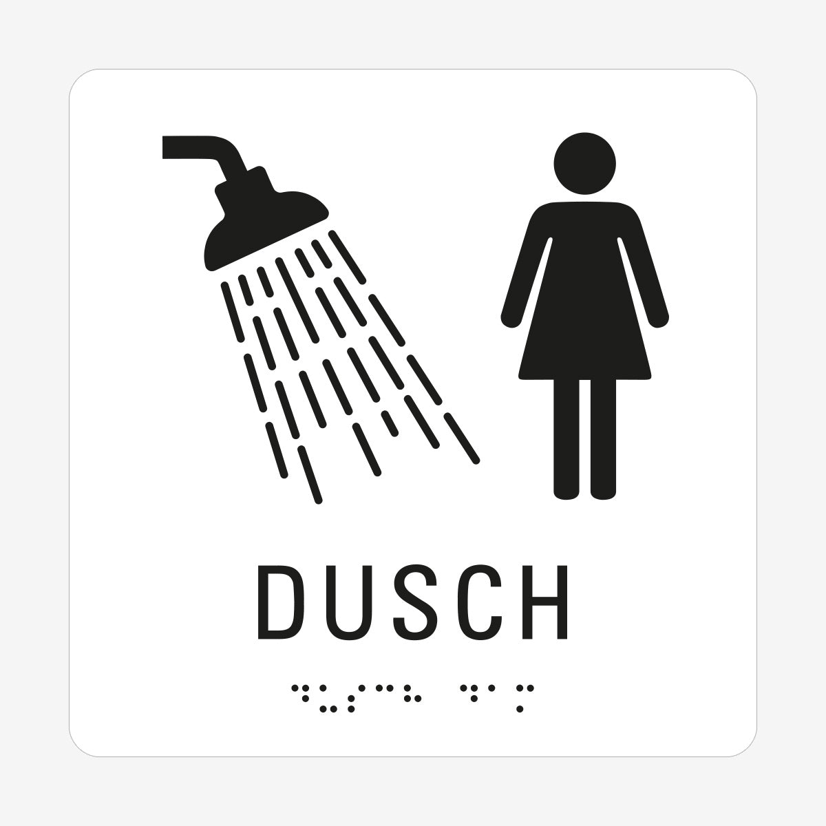 Taktil skylt m. brailleskrift DUSCH DAM en Skylt från Nordisk skylt