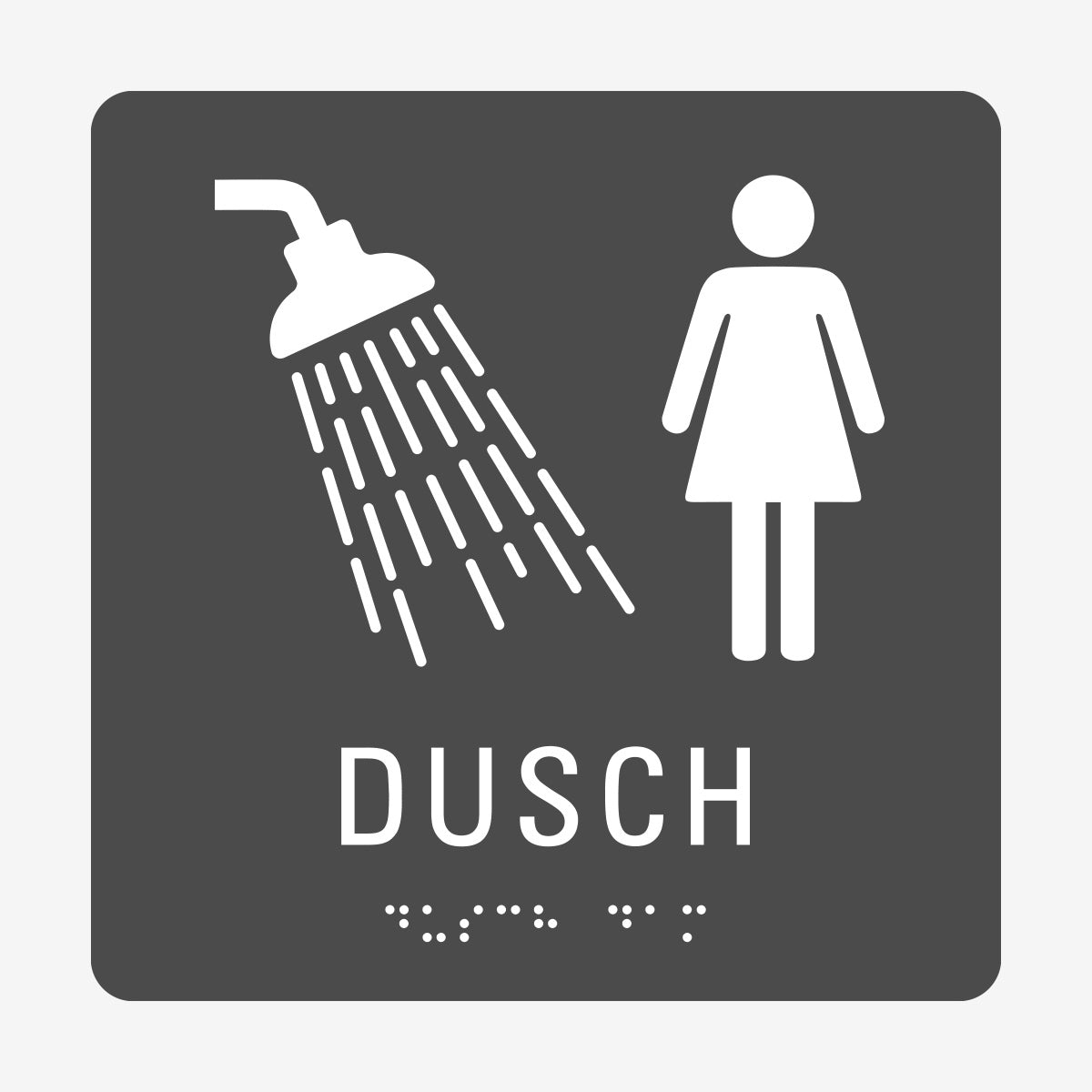 Taktil skylt m. brailleskrift DUSCH DAM en Skylt från Nordisk skylt