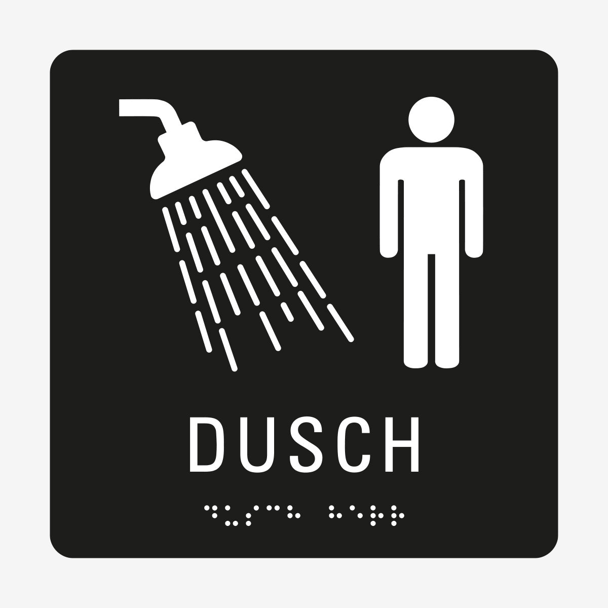 Taktil skylt m. brailleskrift DUSCH HERR en Skylt från Nordisk skylt