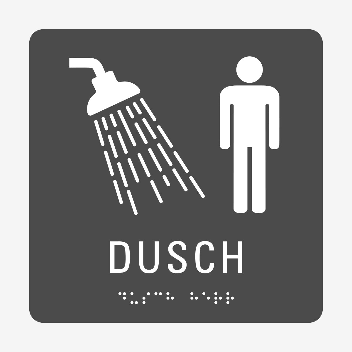 Taktil skylt m. brailleskrift DUSCH HERR en Skylt från Nordisk skylt