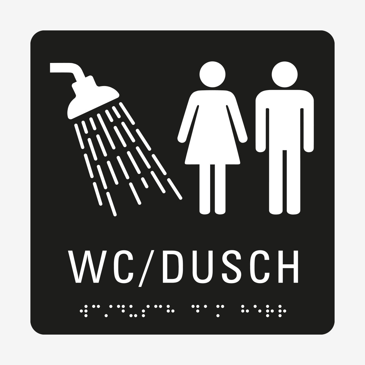 Taktil skylt m. brailleskrift WC/DUSCH DAM HERR en Skylt från Nordisk skylt