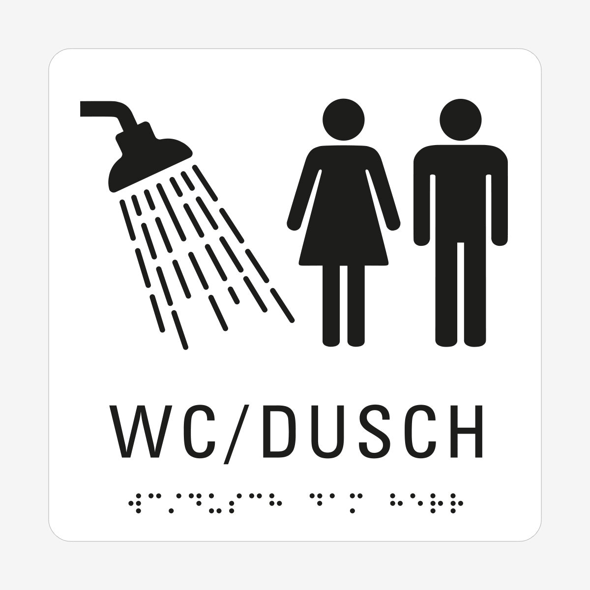 Taktil skylt m. brailleskrift WC/DUSCH DAM HERR en Skylt från Nordisk skylt