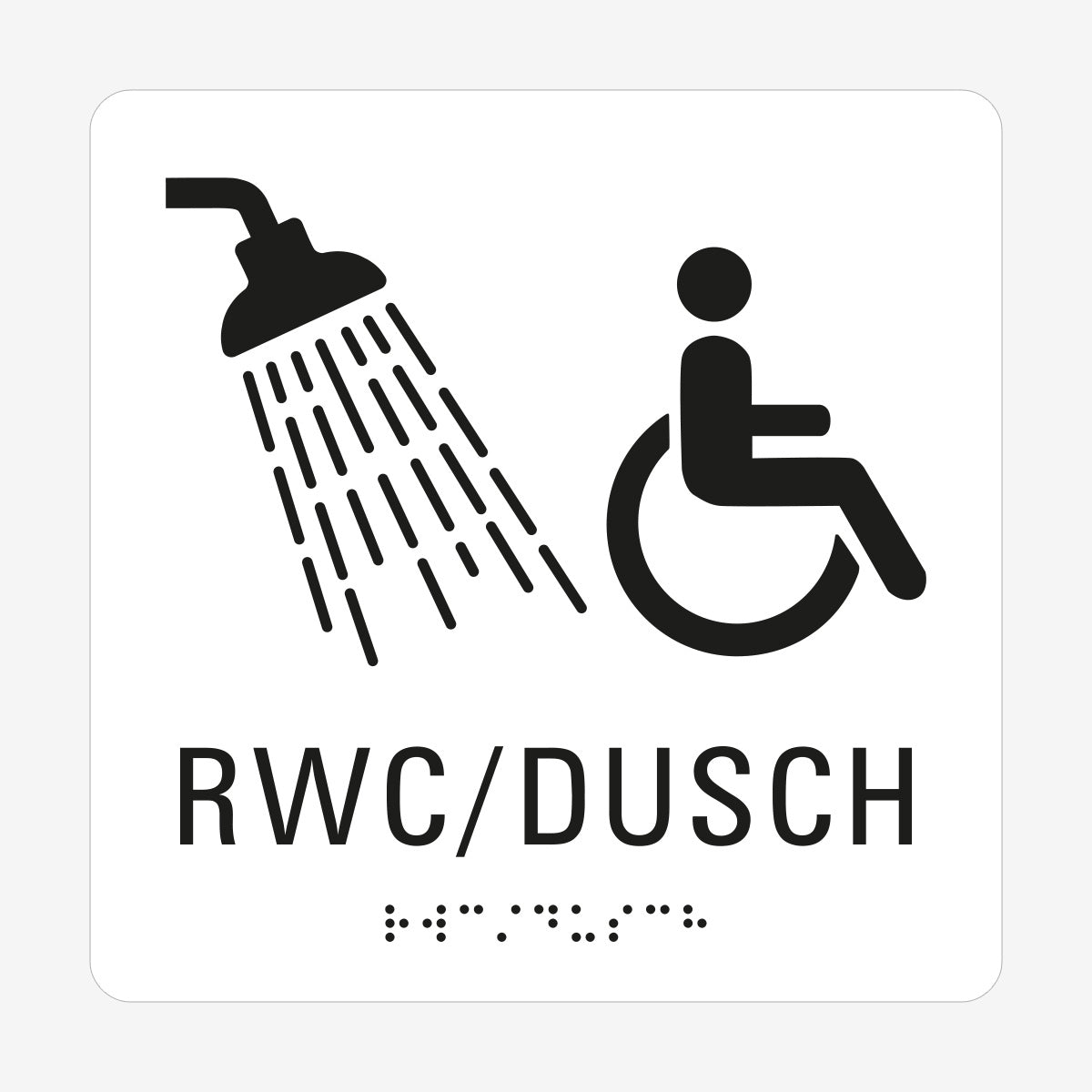 Taktil skylt m. brailleskrift RWC DUSCH en Skylt från Nordisk skylt