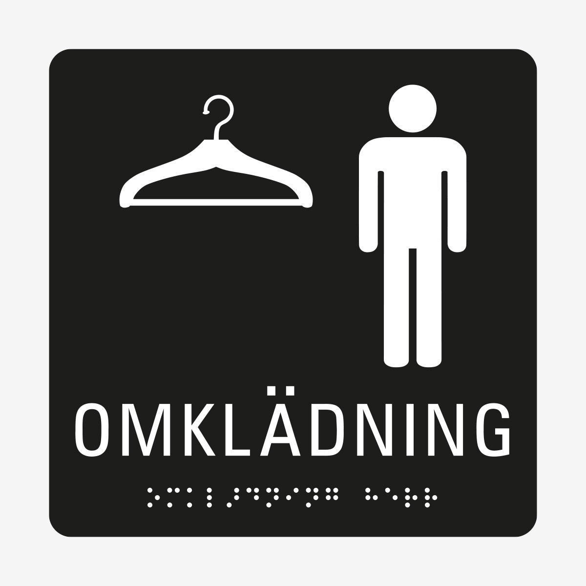 Taktil skylt m. brailleskrift OMKLÄDNING HERR en Skylt från Nordisk skylt