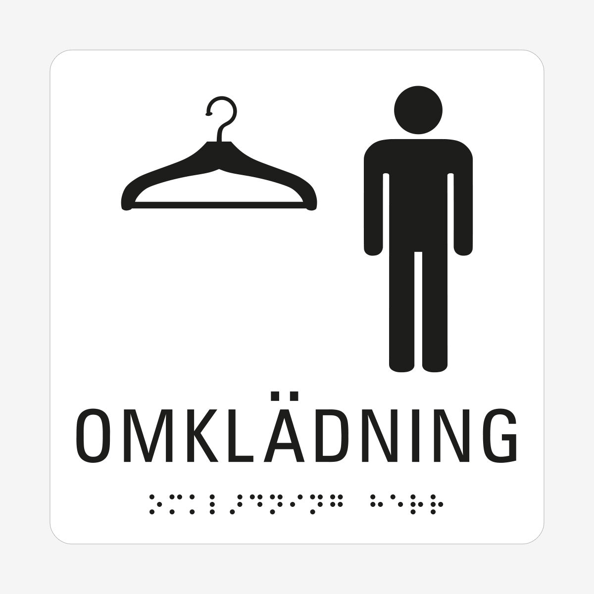 Taktil skylt m. brailleskrift OMKLÄDNING HERR en Skylt från Nordisk skylt