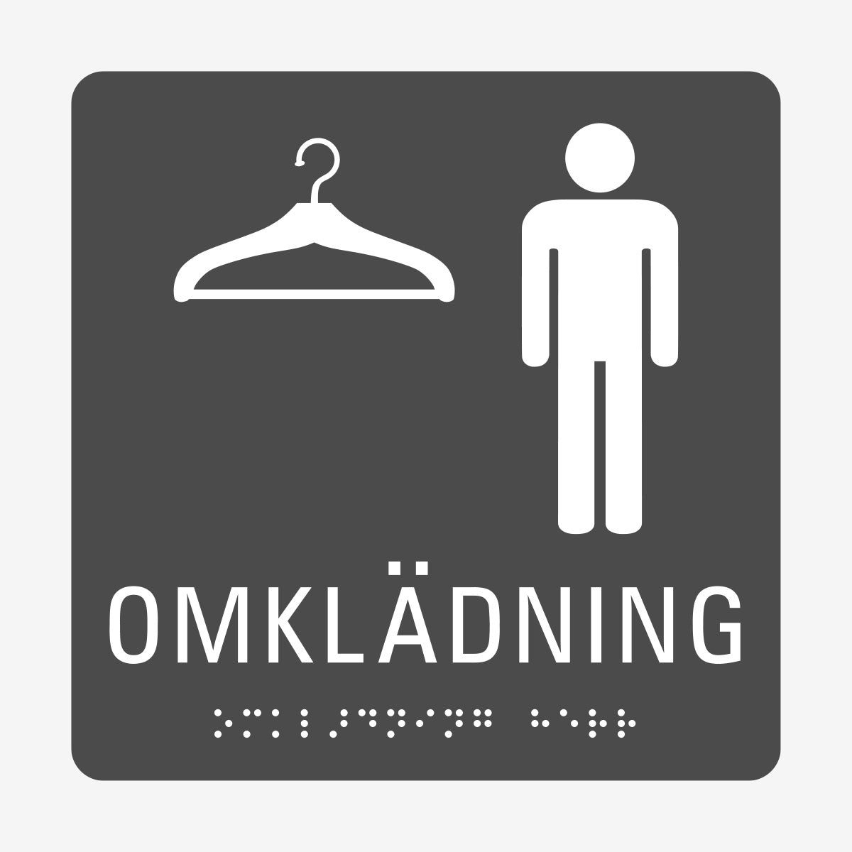 Taktil skylt m. brailleskrift OMKLÄDNING HERR en Skylt från Nordisk skylt