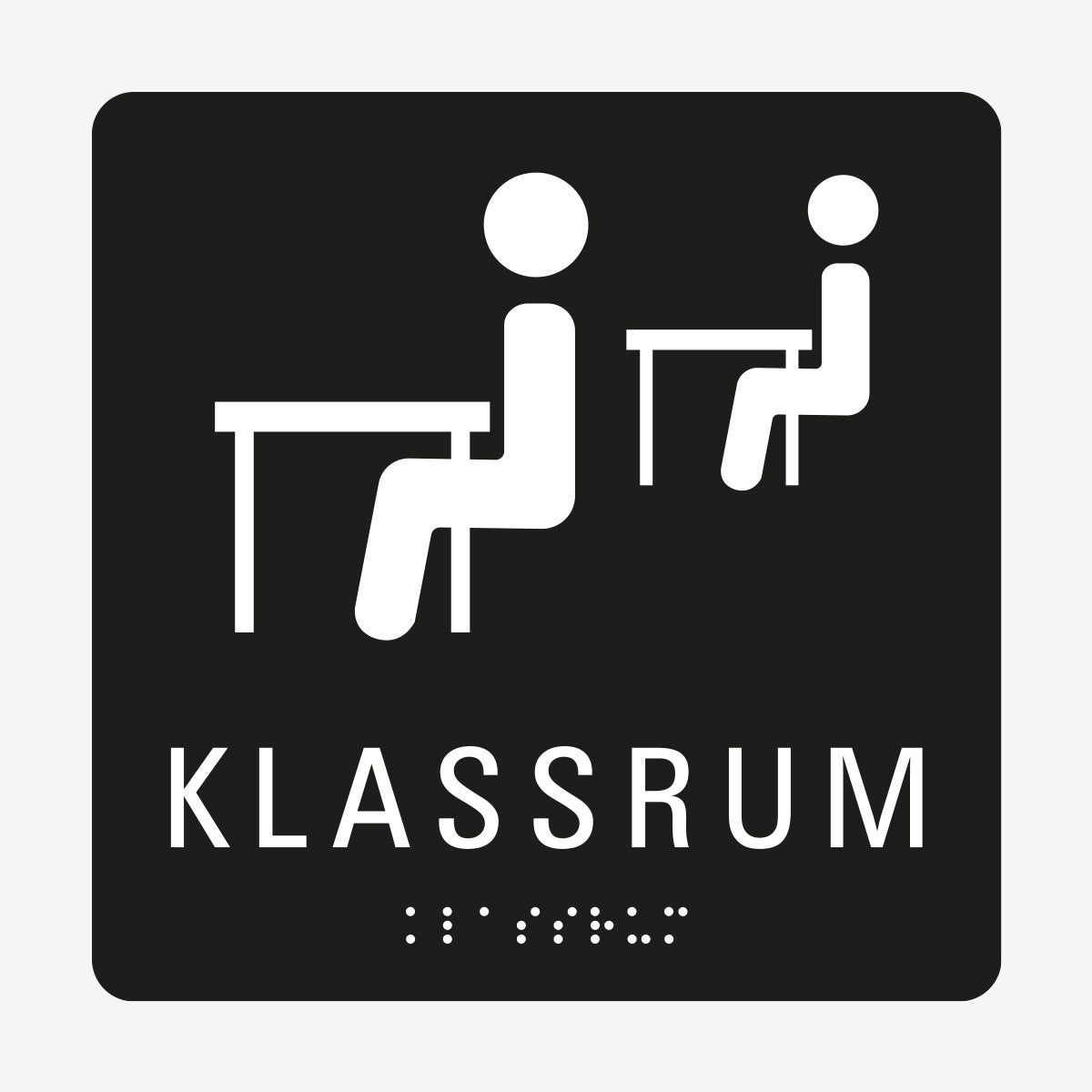 Taktil skylt m. brailleskrift KLASSRUM en Skylt från Nordisk skylt