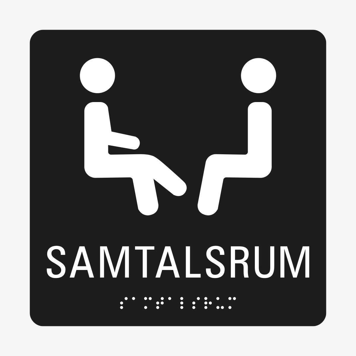 Taktil skylt m. brailleskrift SAMTALSRUM en Skylt från Nordisk skylt