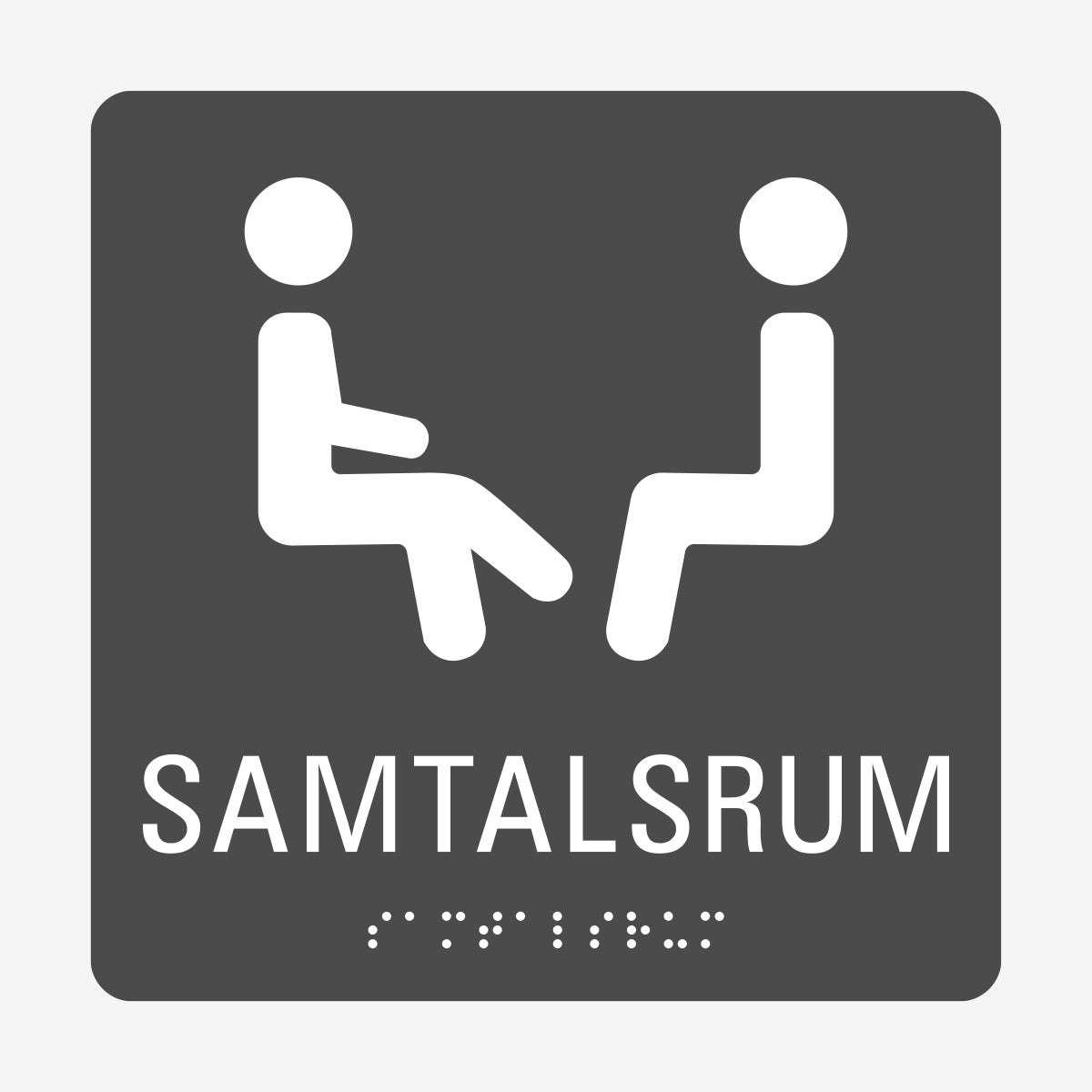 Taktil skylt m. brailleskrift SAMTALSRUM en Skylt från Nordisk skylt