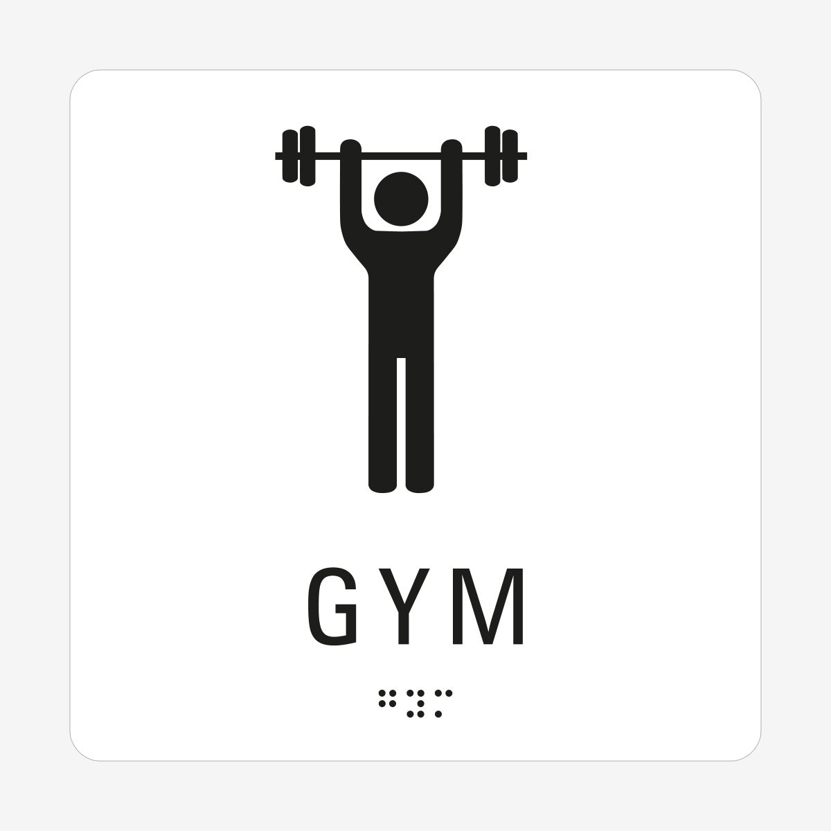 Taktil skylt m. brailleskrift GYM en Skylt från Nordisk skylt
