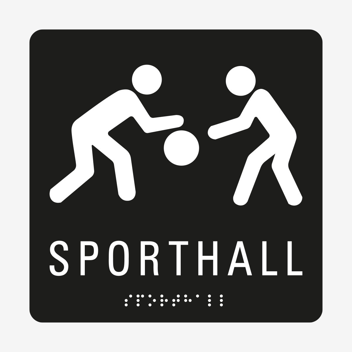 Taktil skylt m. brailleskrift SPORTHALL en Skylt från Nordisk skylt