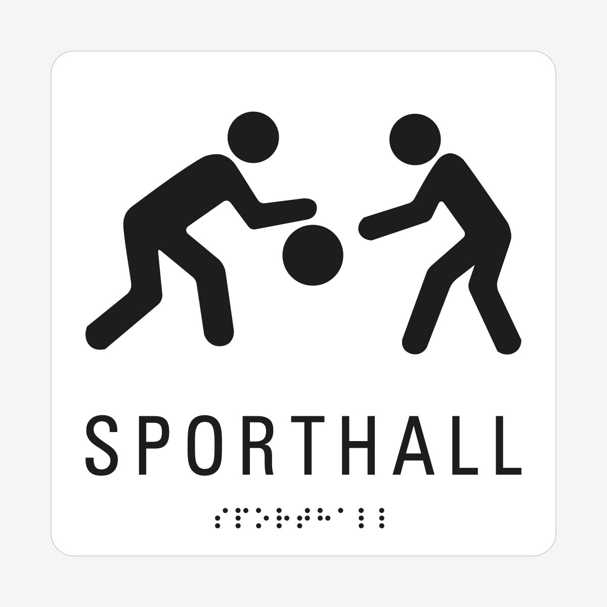 Taktil skylt m. brailleskrift SPORTHALL en Skylt från Nordisk skylt