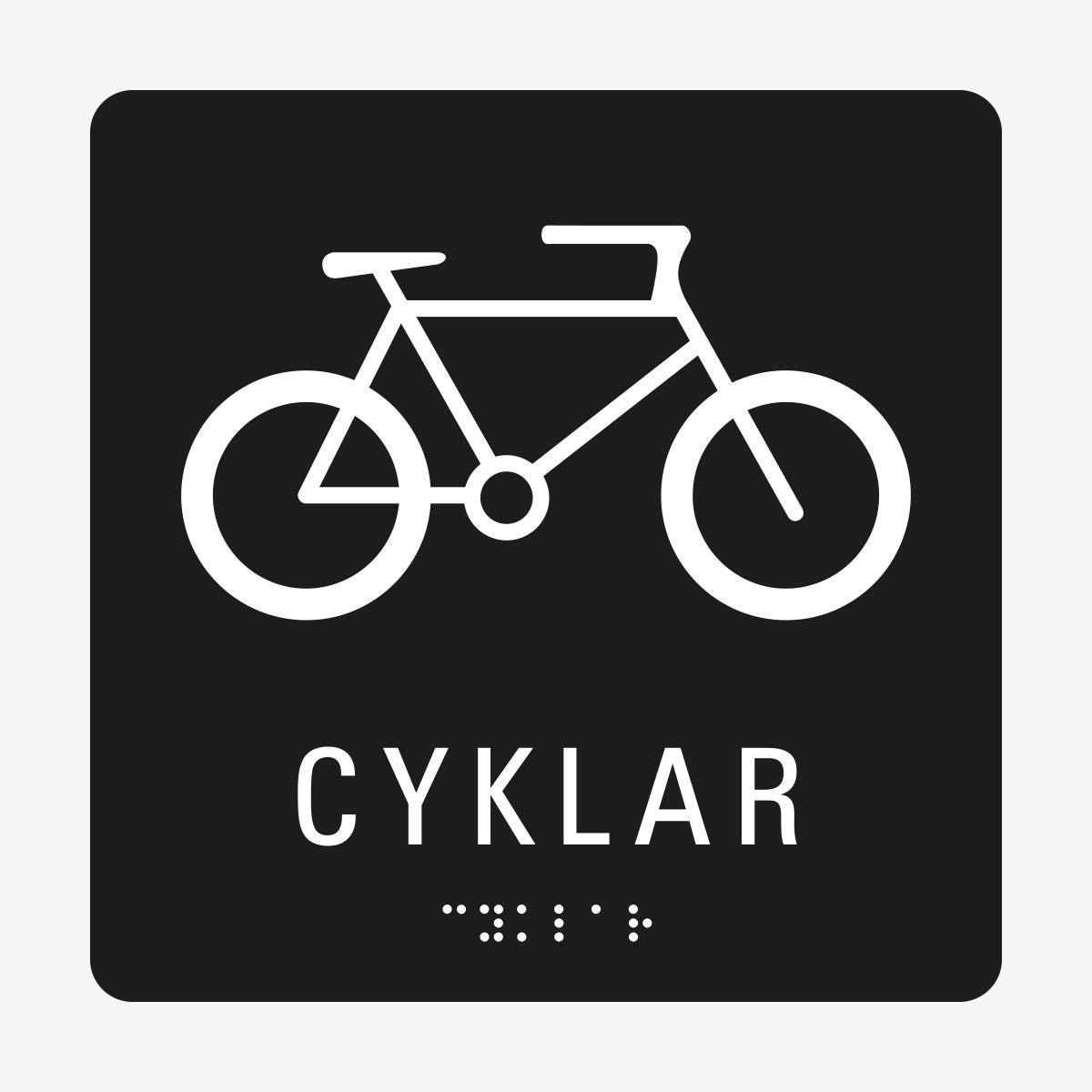 Taktil skylt m. brailleskrift CYKLAR en Skylt från Nordisk skylt