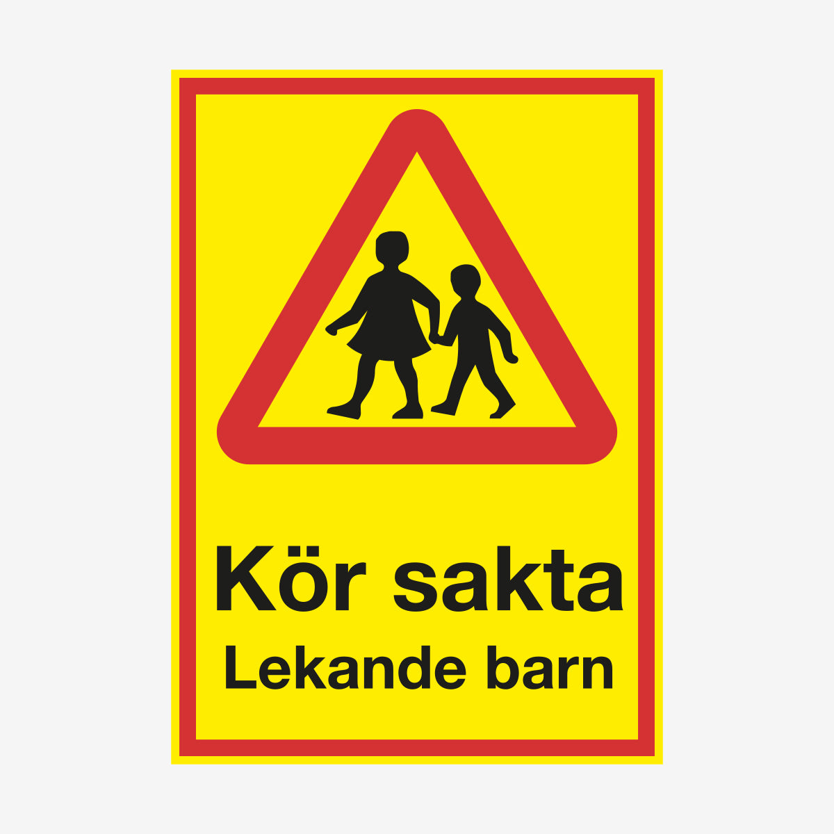 Kör sakta lekande barn en Skylt från Nordisk skylt