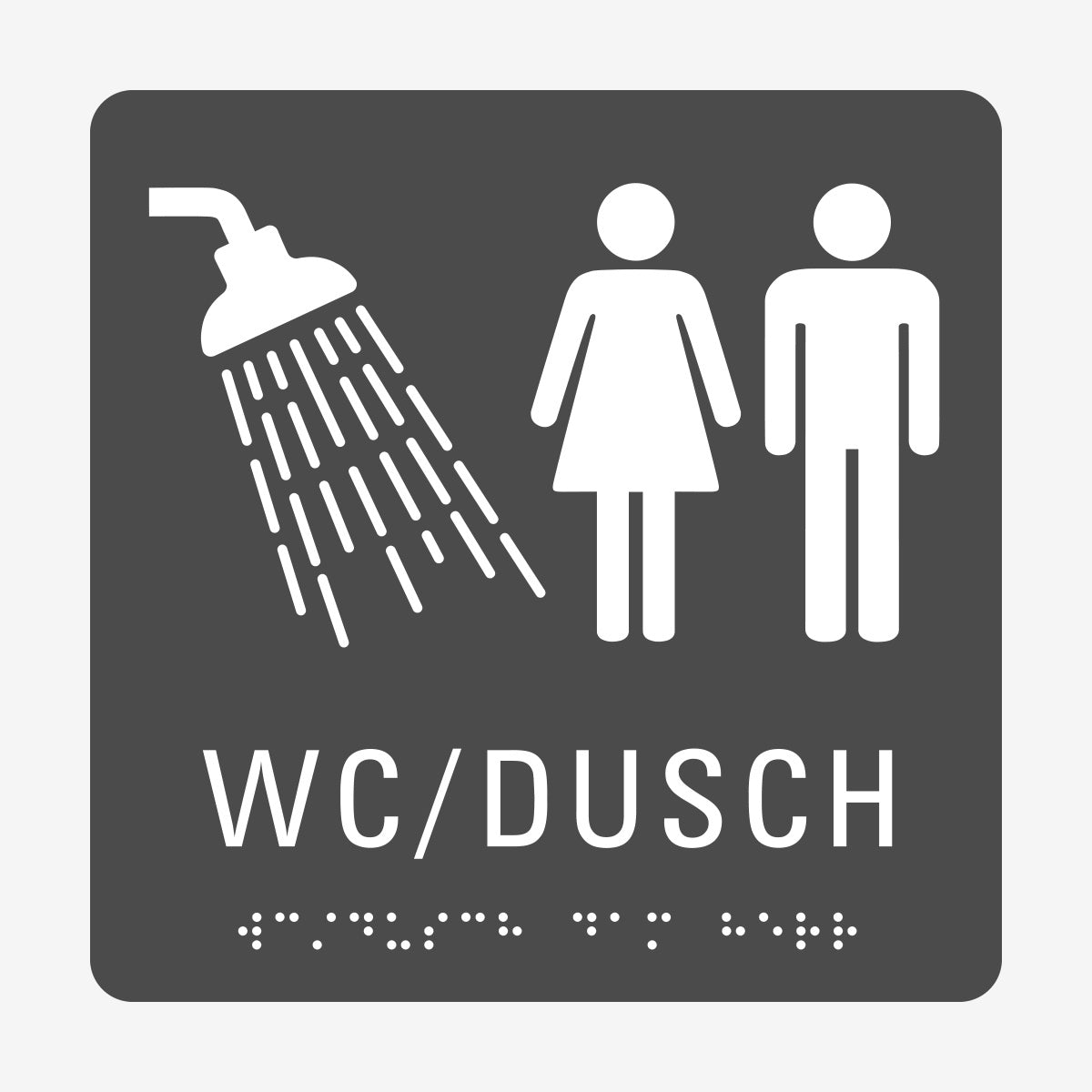 Taktil skylt m. brailleskrift WC/DUSCH DAM HERR
