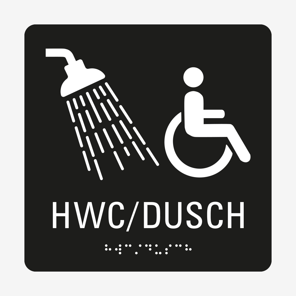 Taktil skylt m. brailleskrift HWC/DUSCH