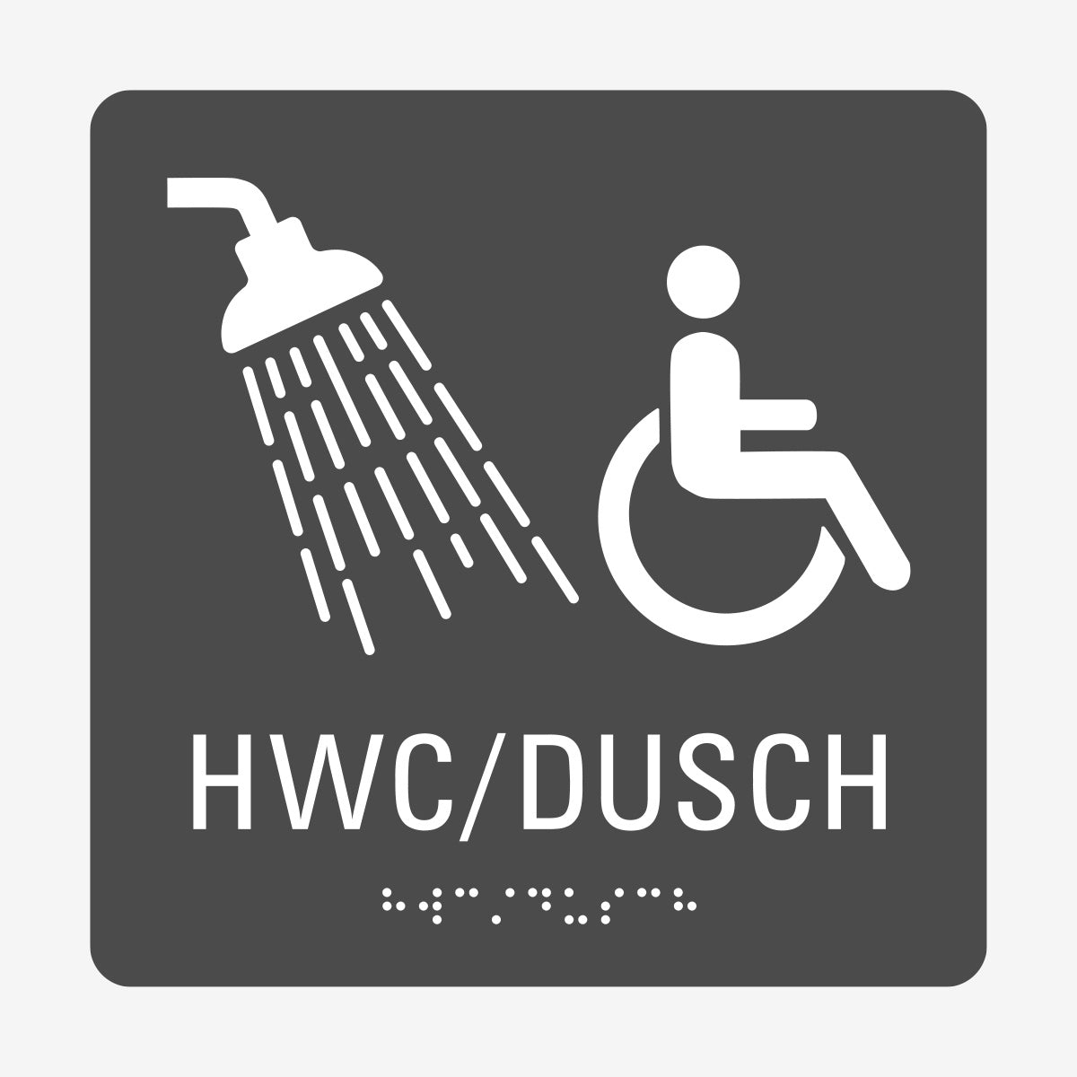 Taktil skylt m. brailleskrift HWC/DUSCH