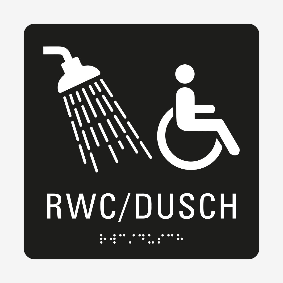 Taktil skylt m. brailleskrift RWC DUSCH