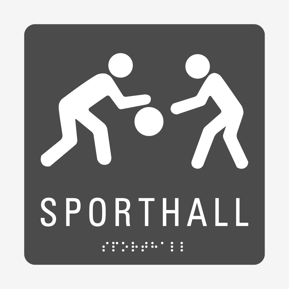 Taktil skylt m. brailleskrift SPORTHALL en Skylt från Nordisk skylt