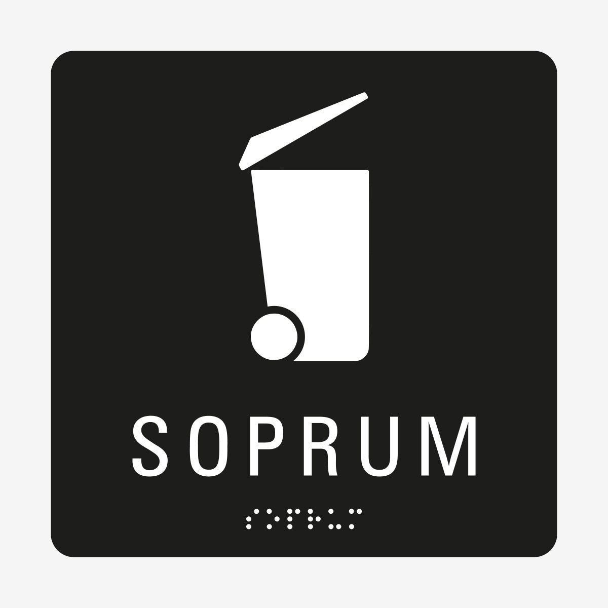 Taktil skylt m. brailleskrift SOPRUM en Skylt från Nordisk skylt