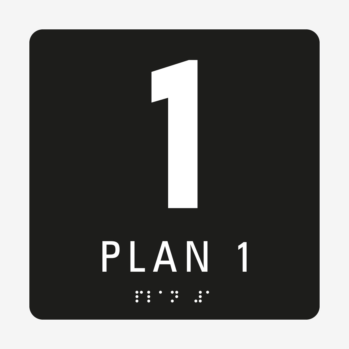Taktil skylt m. brailleskrift PLAN 1