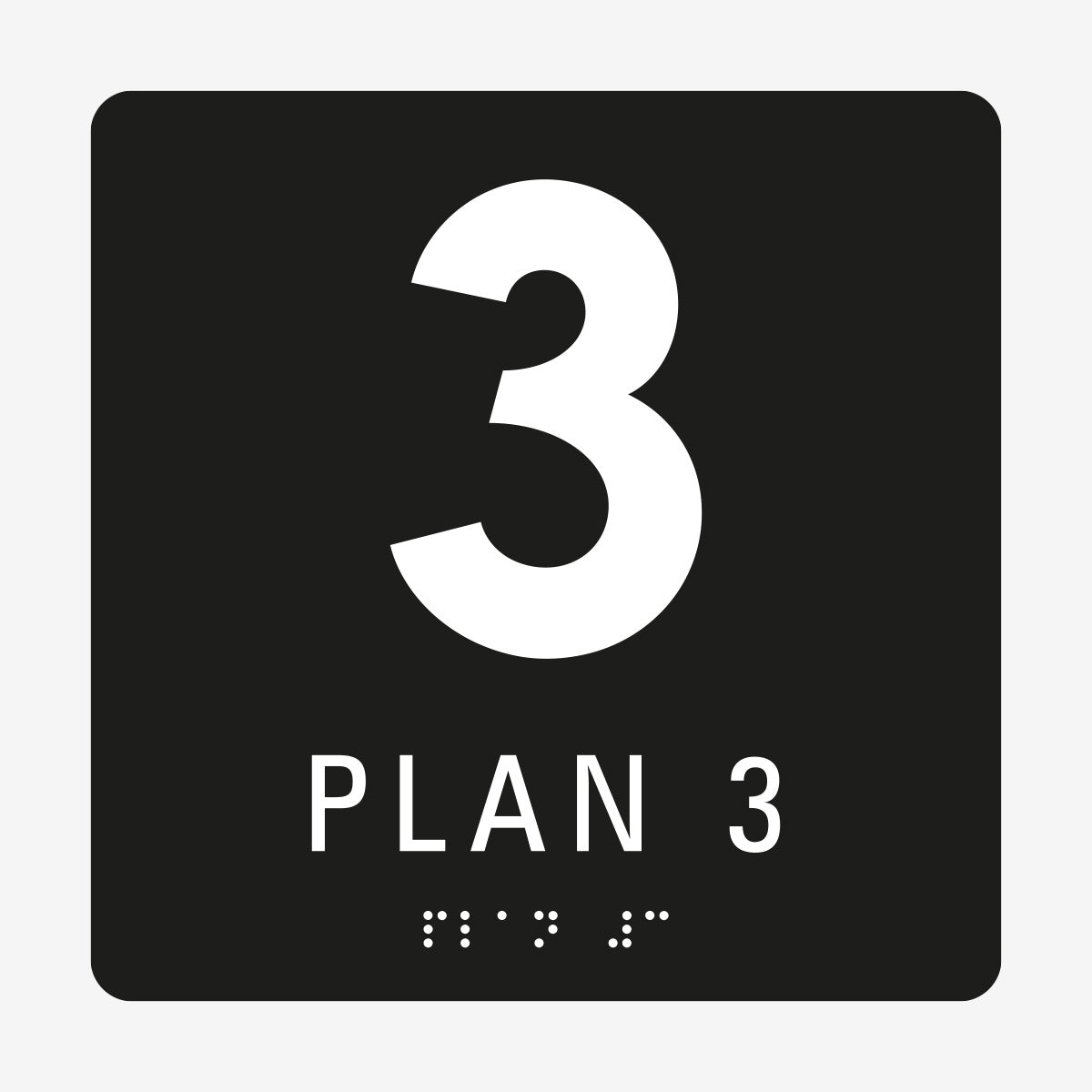 Taktil skylt m. brailleskrift PLAN 3