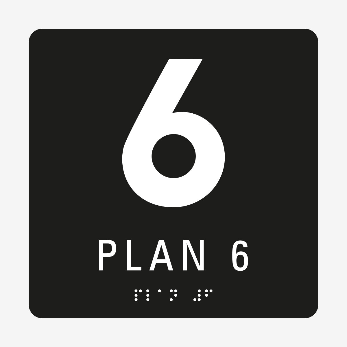 Taktil skylt m. brailleskrift PLAN 6